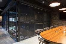 Afbeelding in Gallery-weergave laden, SQUID textile window foil color coal transparent in a restaurant